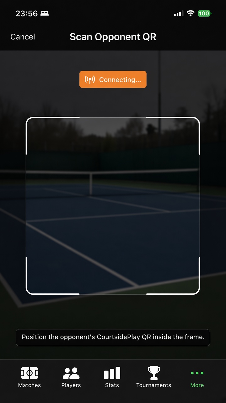 Camera scanning the opponent QR while the match connects