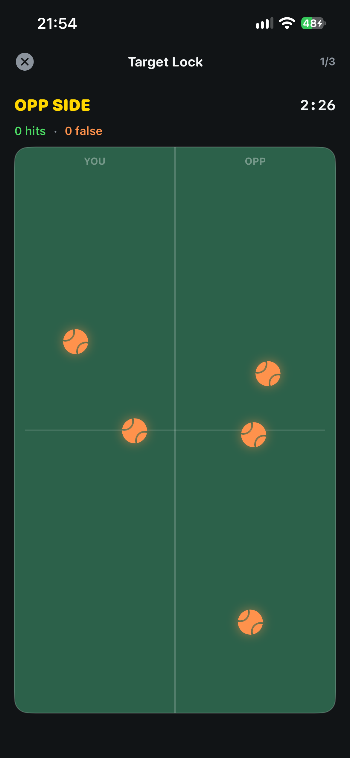 Target Lock live court with yellow cue ball and other balls to ignore