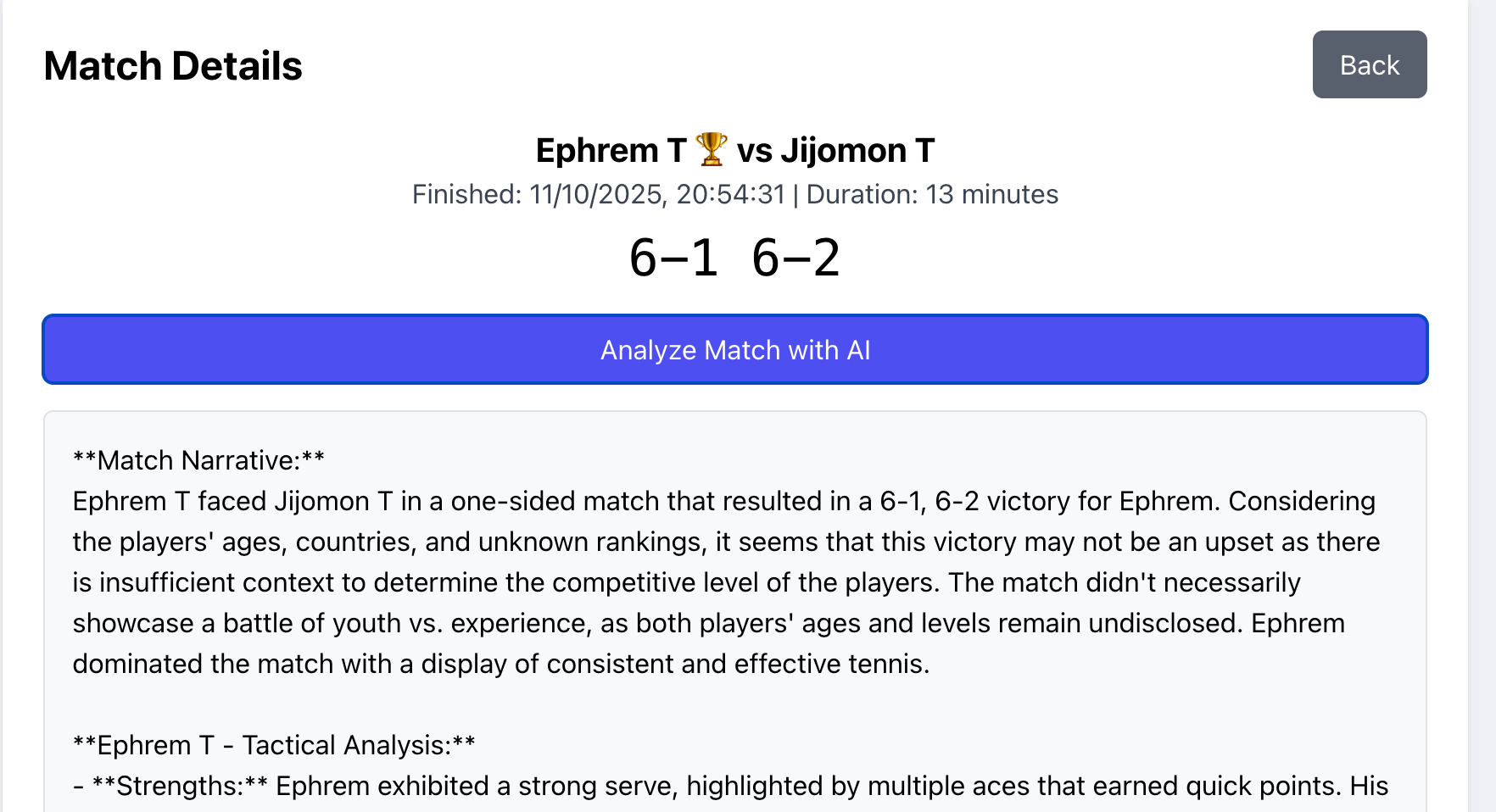 AI Match Analysis